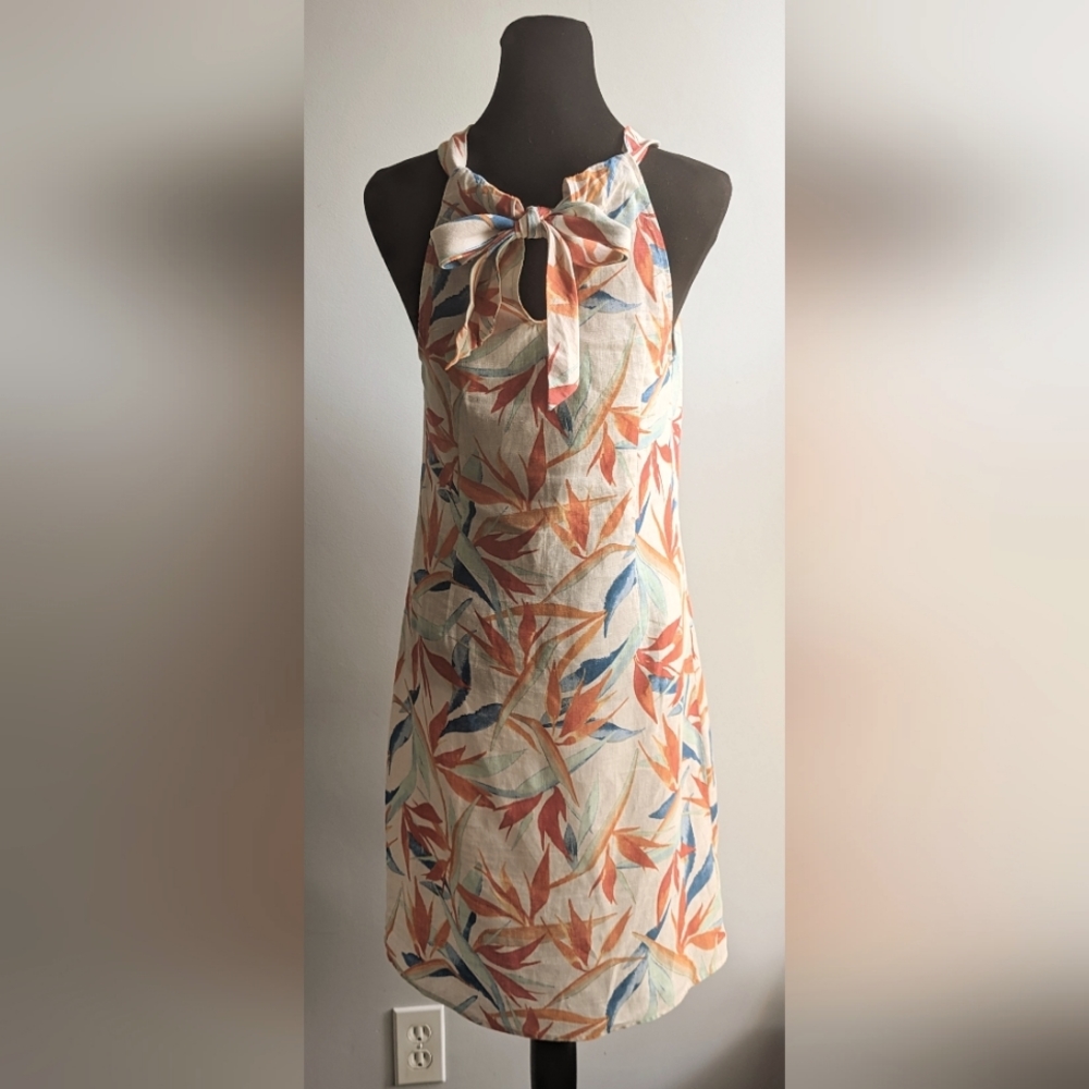 EUC... Tommy Bahama 100% Linen Tropical Bird of Paradise Halter Dress Size XS/TP - Picture 3 of 5